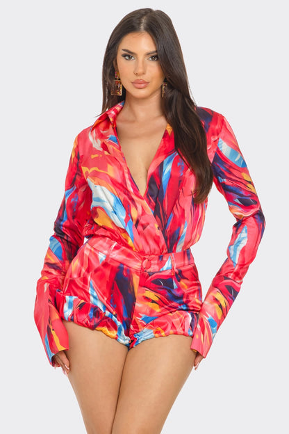 Fabiola Deep V Floral Print Two Piece Short Set