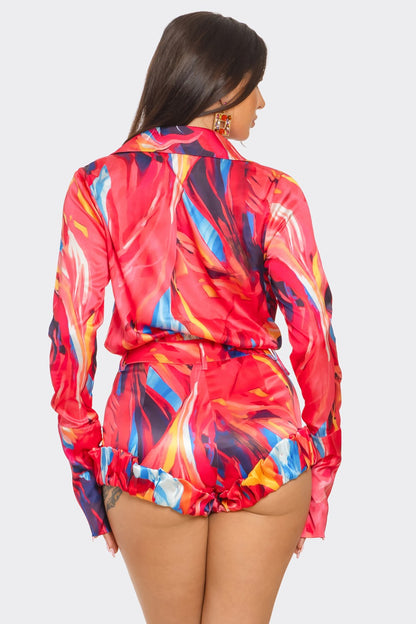 Fabiola Deep V Floral Print Two Piece Short Set