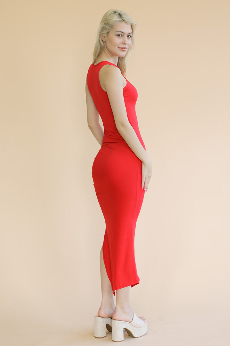 Casual Basics Sleeveless Ruched Side Split Maxi Dress