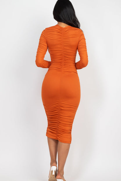 Not So Basic Ruched Long Sleeve Midi Dress