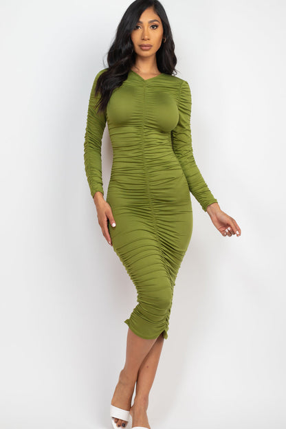 Not So Basic Ruched Long Sleeve Midi Dress