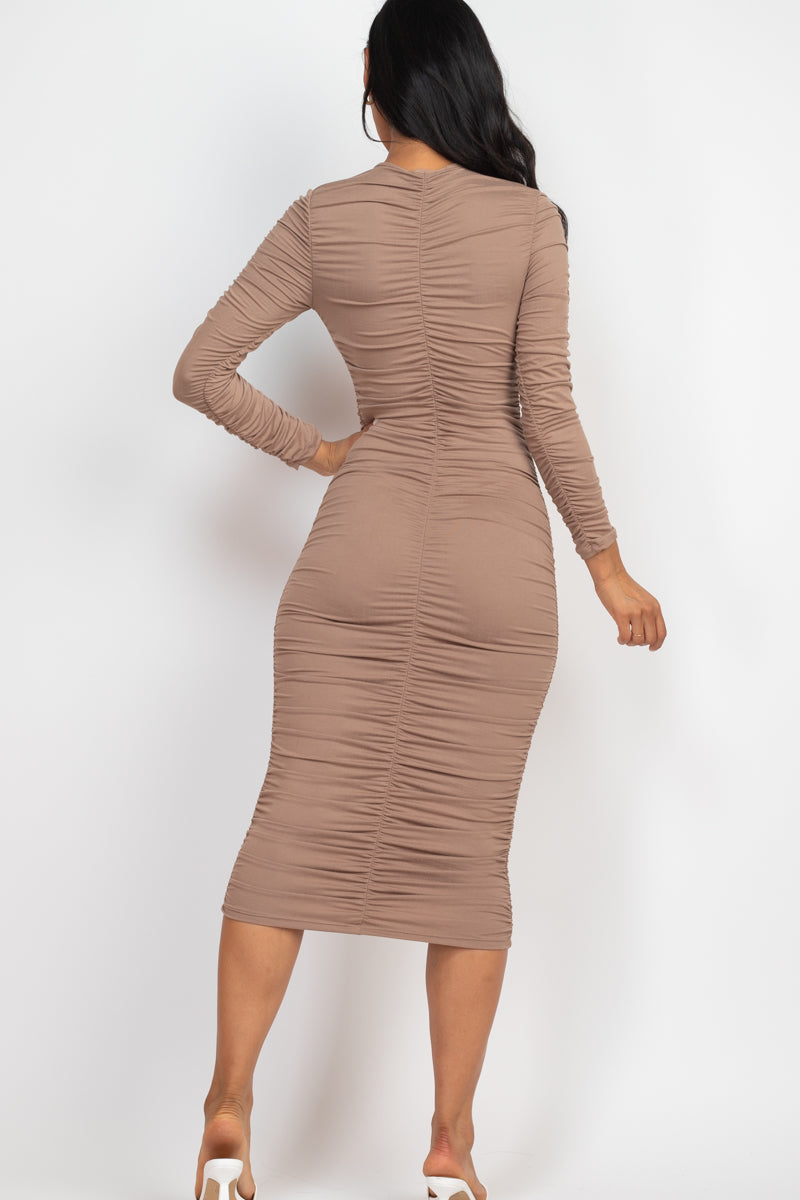 Not So Basic Ruched Long Sleeve Midi Dress