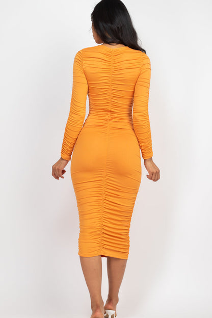 Not So Basic Ruched Long Sleeve Midi Dress