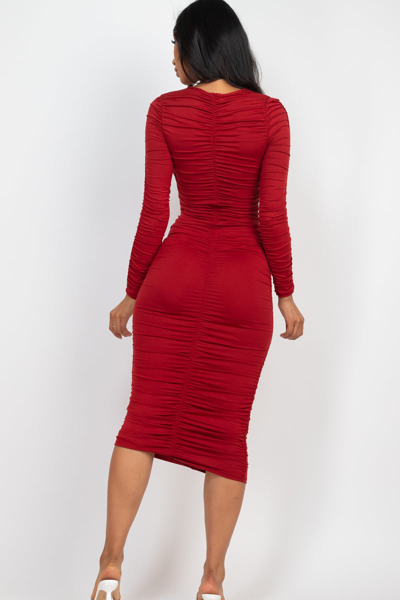 Not So Basic Ruched Long Sleeve Midi Dress