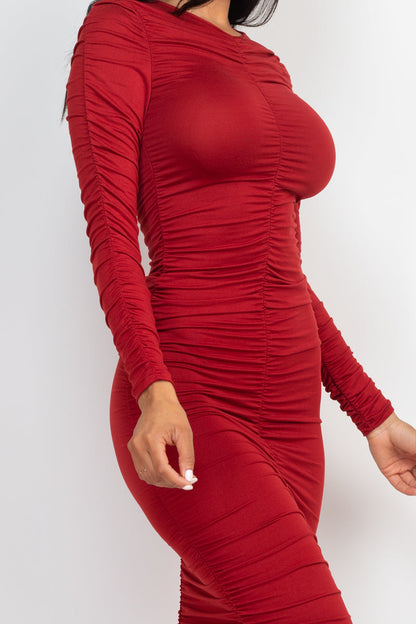Not So Basic Ruched Long Sleeve Midi Dress