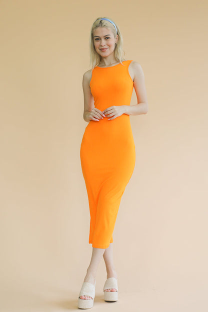 Not So Basic Ribbed Open Back Sleeveless Maxi Dress