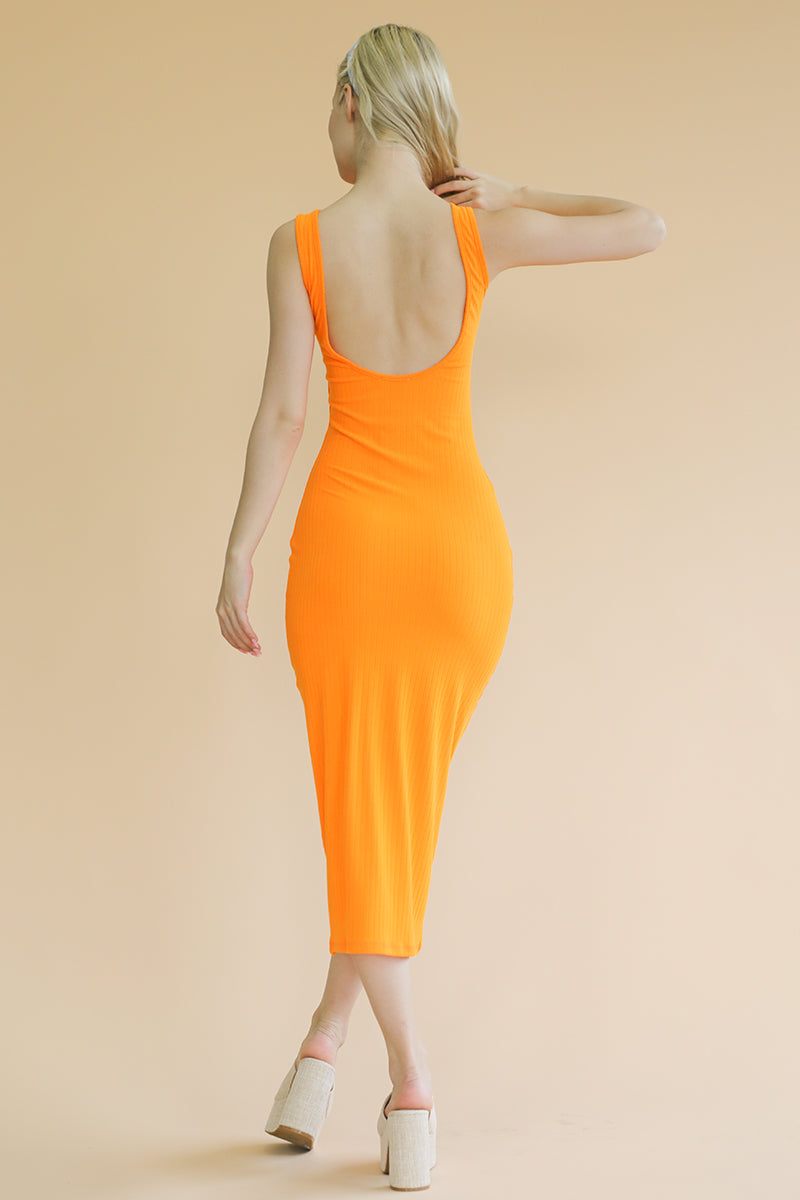 Not So Basic Ribbed Open Back Sleeveless Maxi Dress