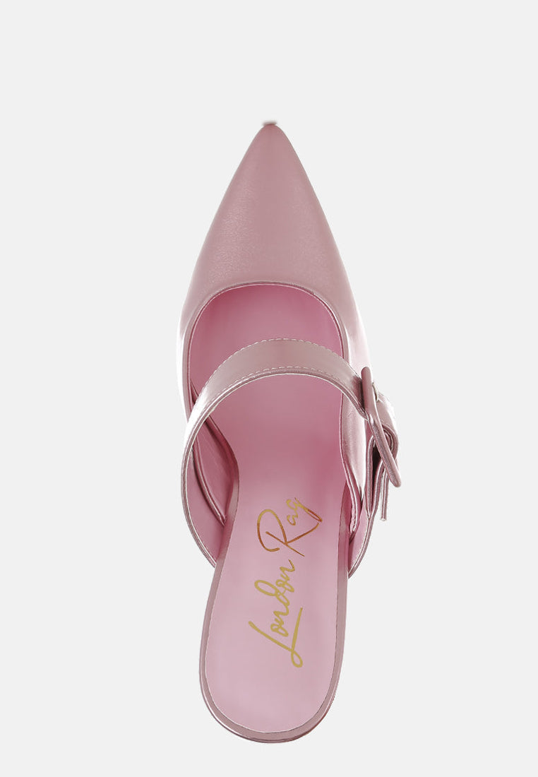 Beatrice Croc Strap Buckle Detail Pointed Toe Kitten Heel Mules