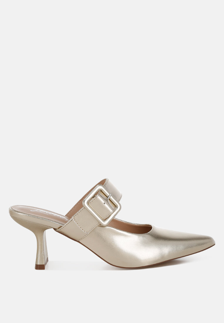 Beatrice Croc Strap Buckle Detail Pointed Toe Kitten Heel Mules