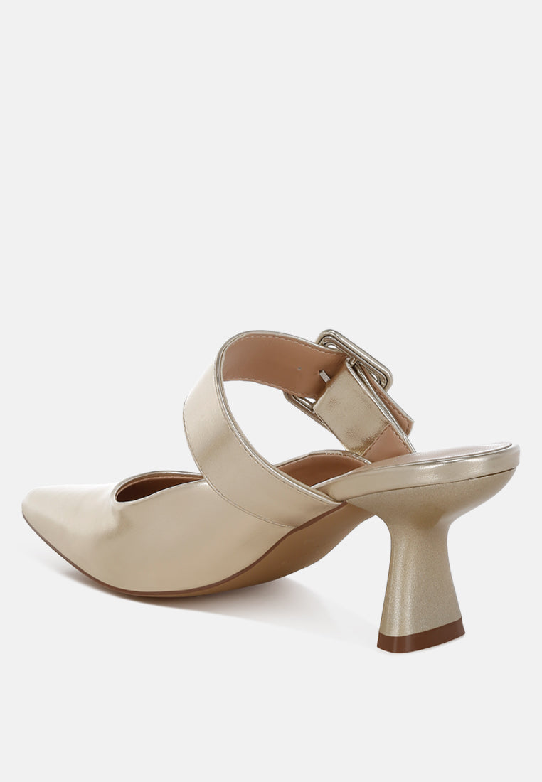 Beatrice Croc Strap Buckle Detail Pointed Toe Kitten Heel Mules