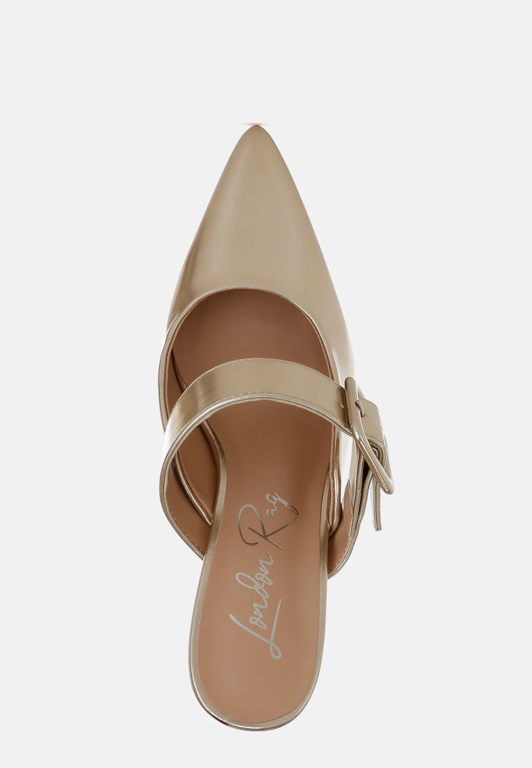 Beatrice Croc Strap Buckle Detail Pointed Toe Kitten Heel Mules