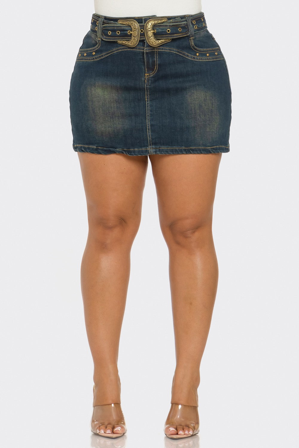 Davina Western Belt Buckle Denim Mini Skirt