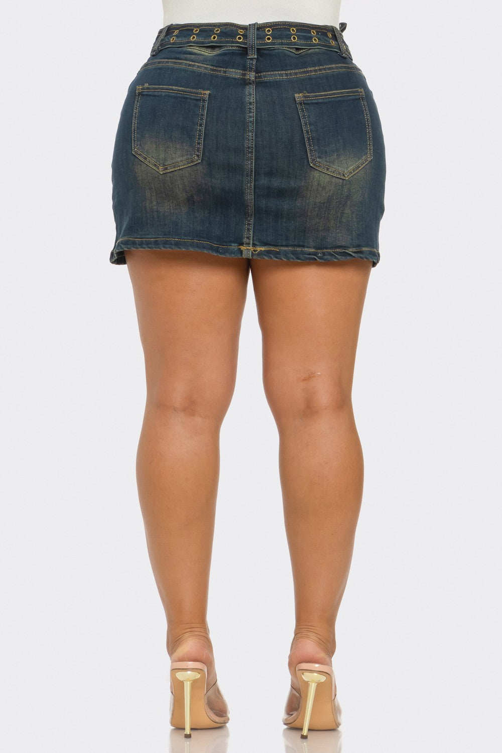 Davina Western Belt Buckle Denim Mini Skirt