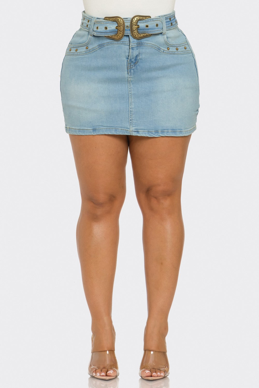 Davina Western Belt Buckle Denim Mini Skirt