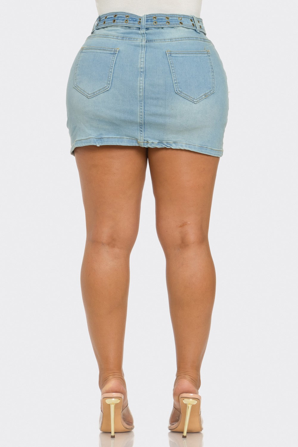 Davina Western Belt Buckle Denim Mini Skirt