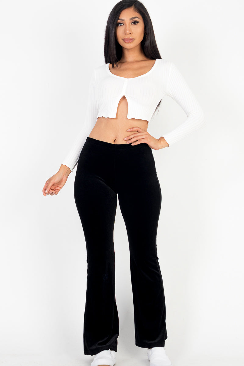 Casual Chic High Waisted Soft Knit Flare Leg Pants