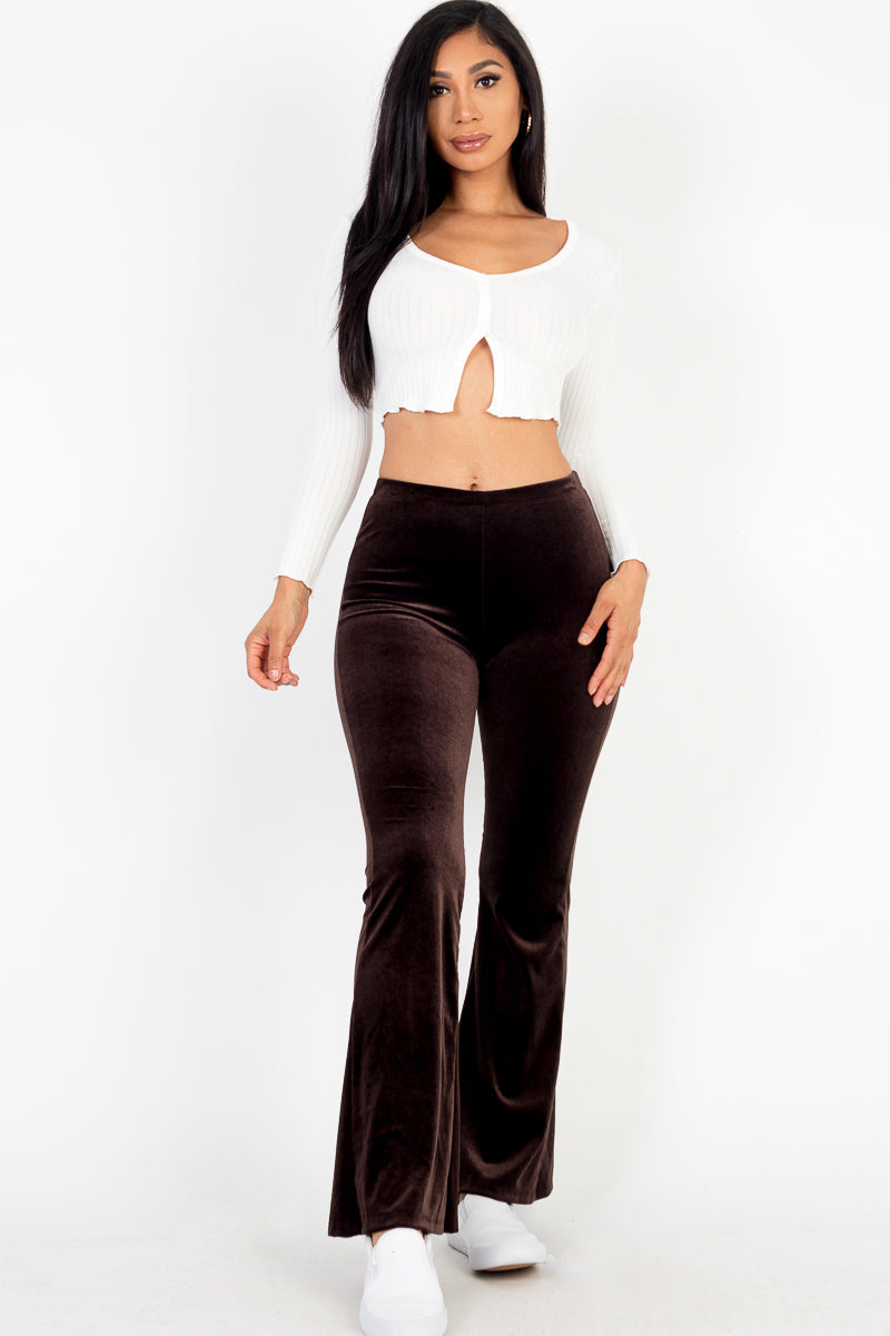 Casual Luxe High Waisted Velvet Knit Flare Leg Pants