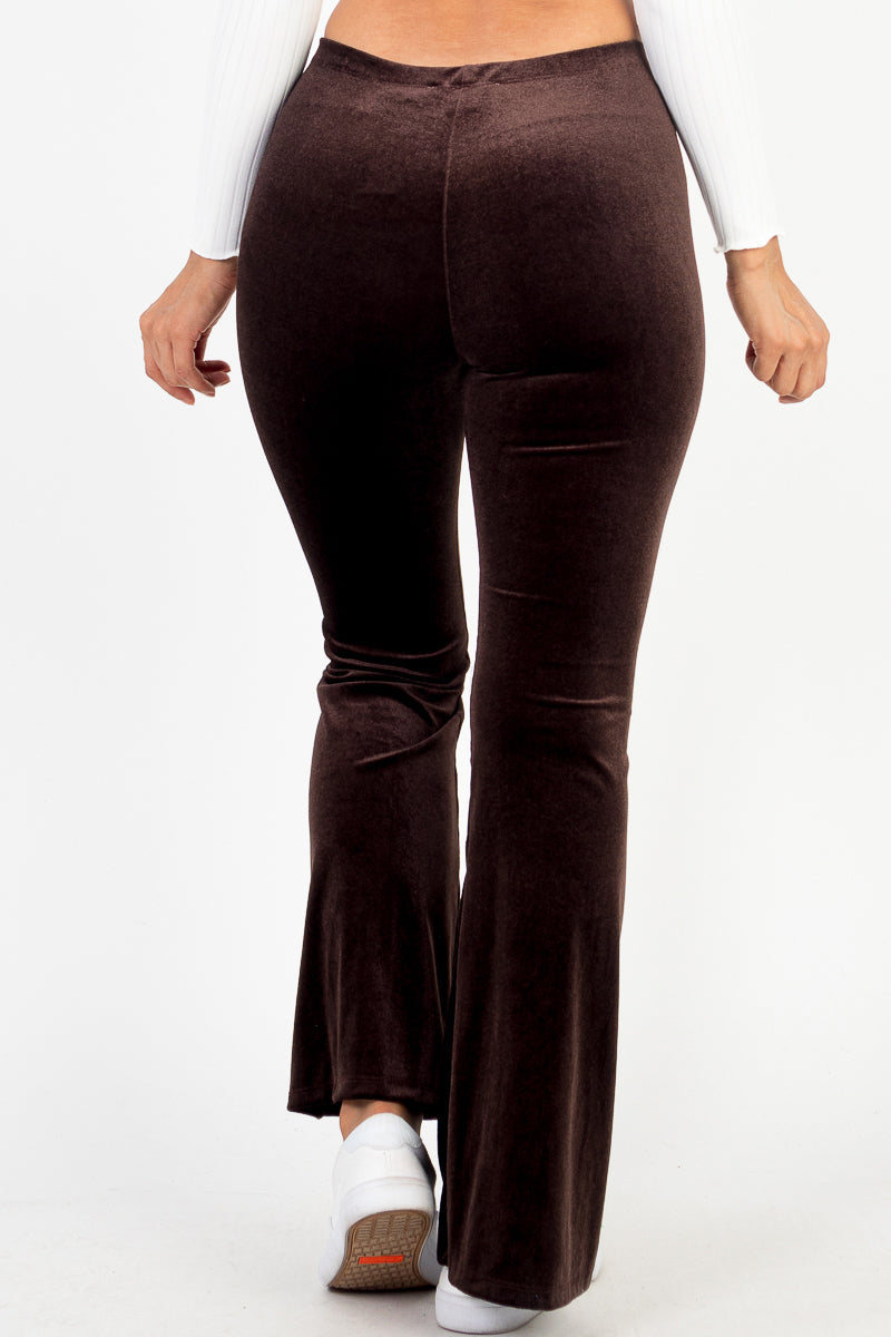 Casual Luxe High Waisted Velvet Knit Flare Leg Pants
