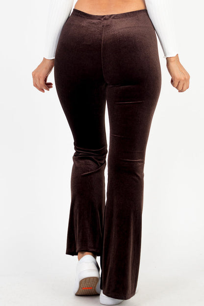 Casual Luxe High Waisted Velvet Knit Flare Leg Pants