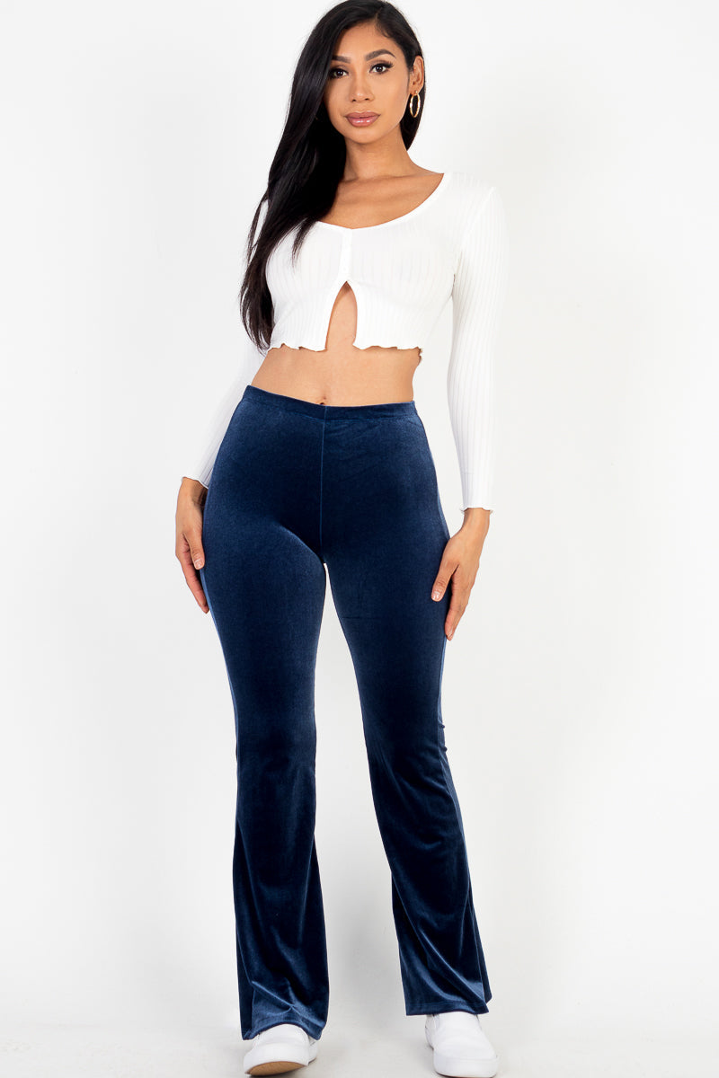 Casual Chic High Waisted Soft Knit Flare Leg Pants