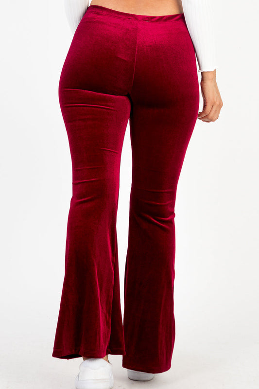Casual Luxe High Waisted Velvet Knit Flare Leg Pants