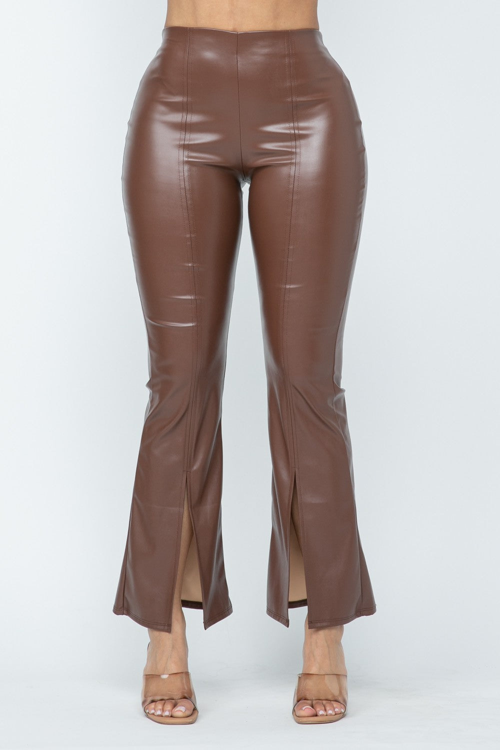Monica Split Hem High Waist Faux Leather Pants