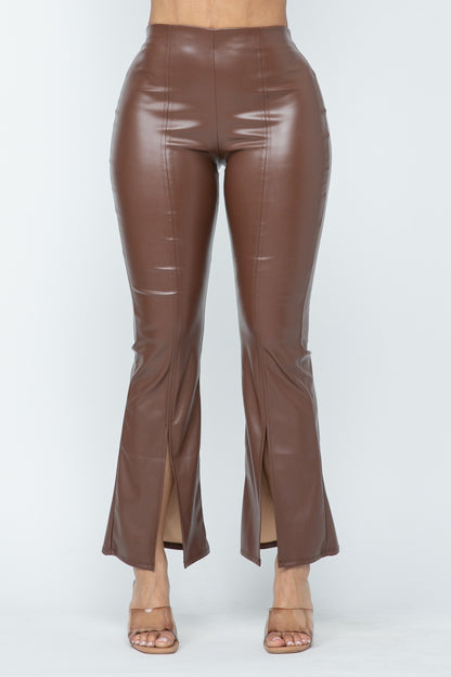 Monica Split Hem High Waist Faux Leather Pants