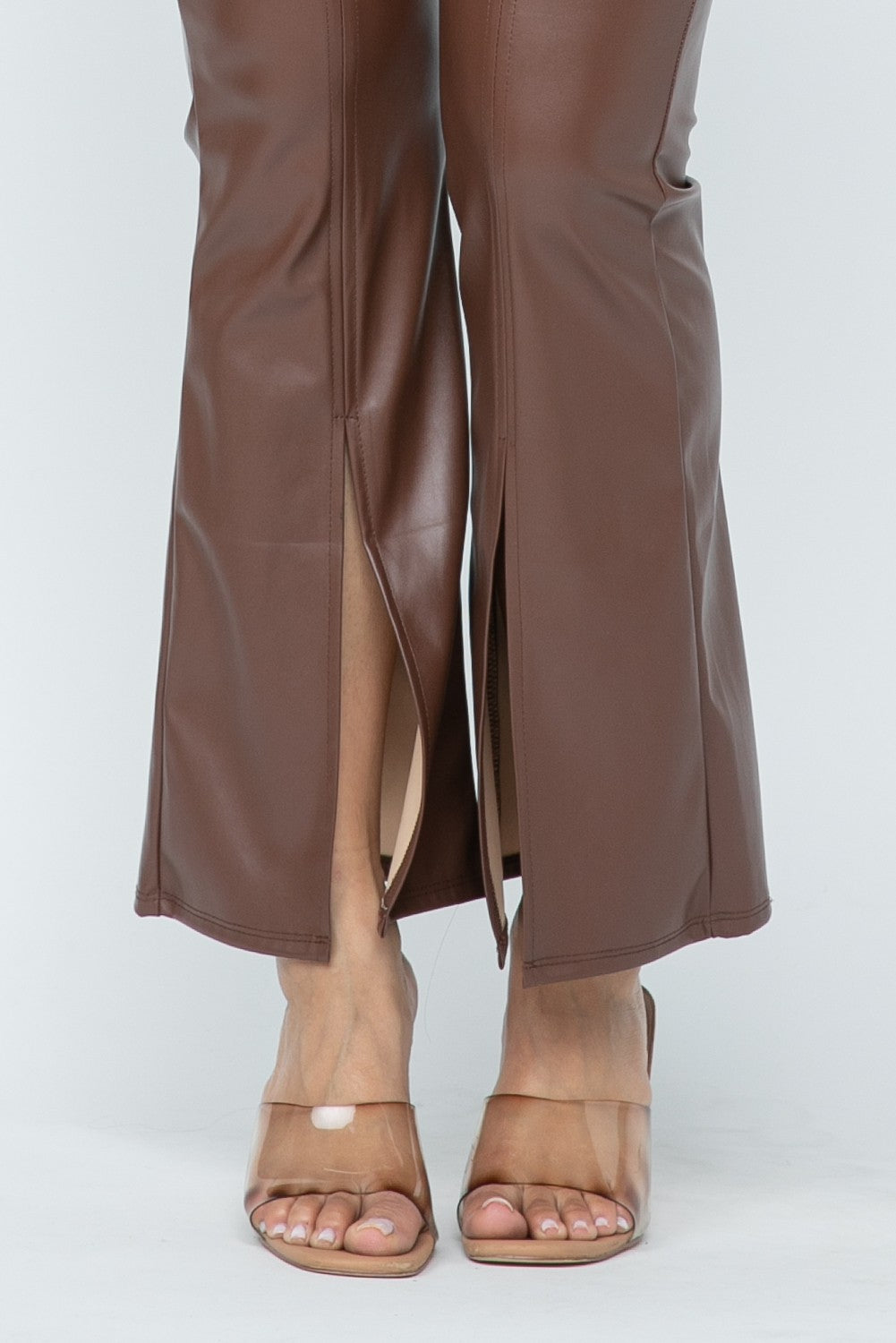 Monica Split Hem High Waist Faux Leather Pants