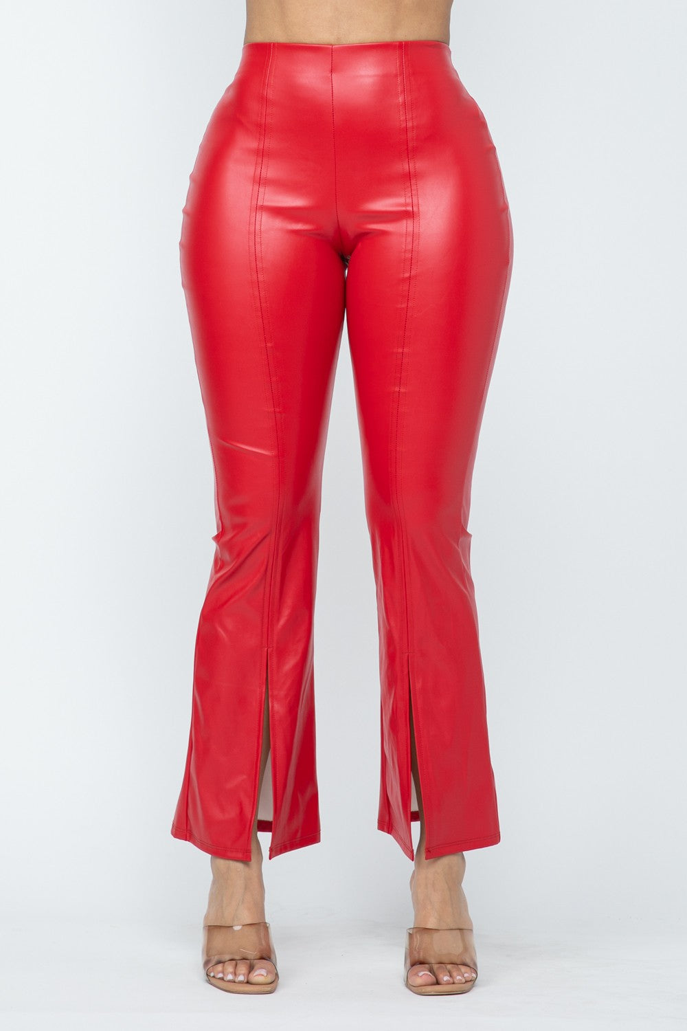 Monica Split Hem High Waist Faux Leather Pants
