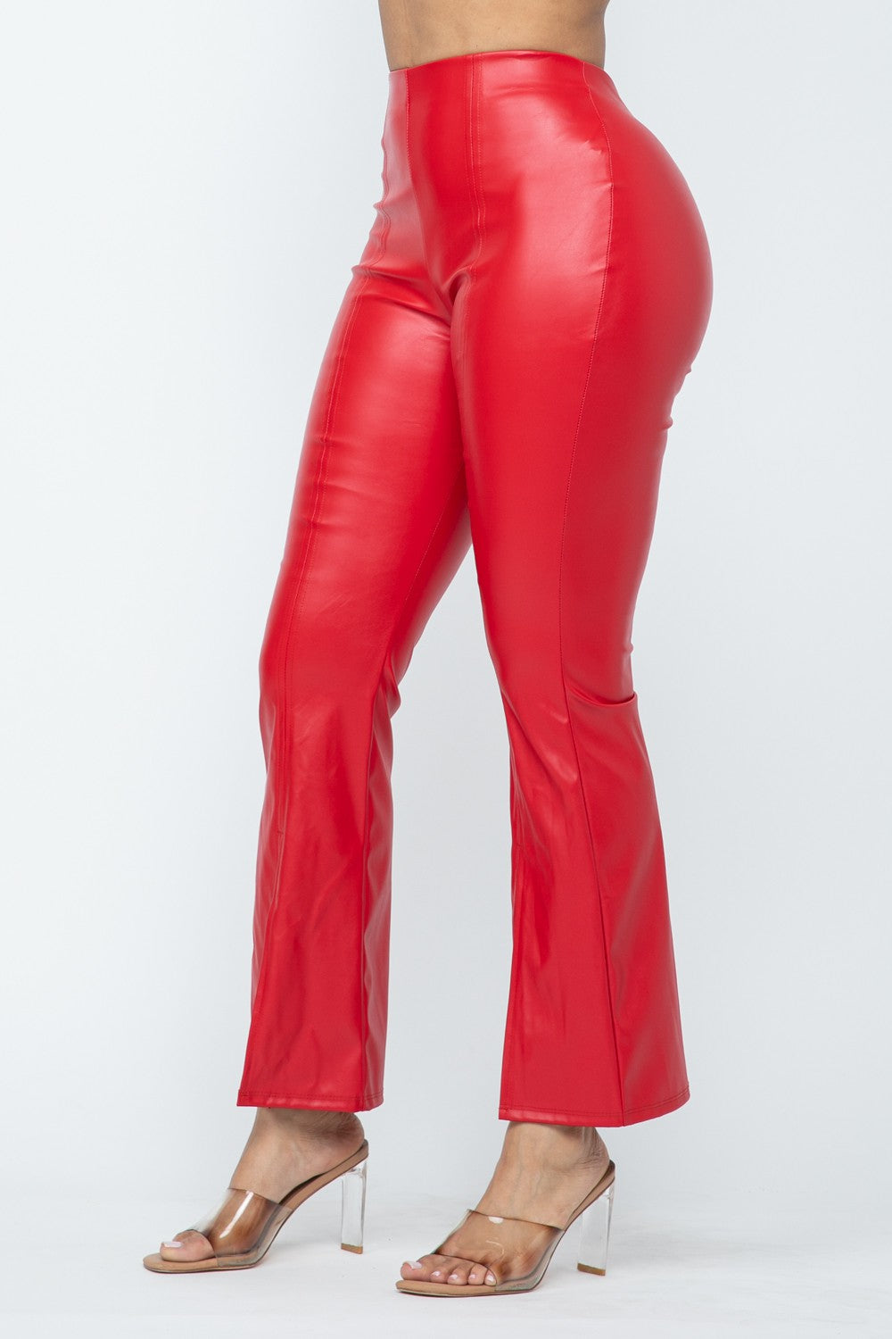 Monica Split Hem High Waist Faux Leather Pants