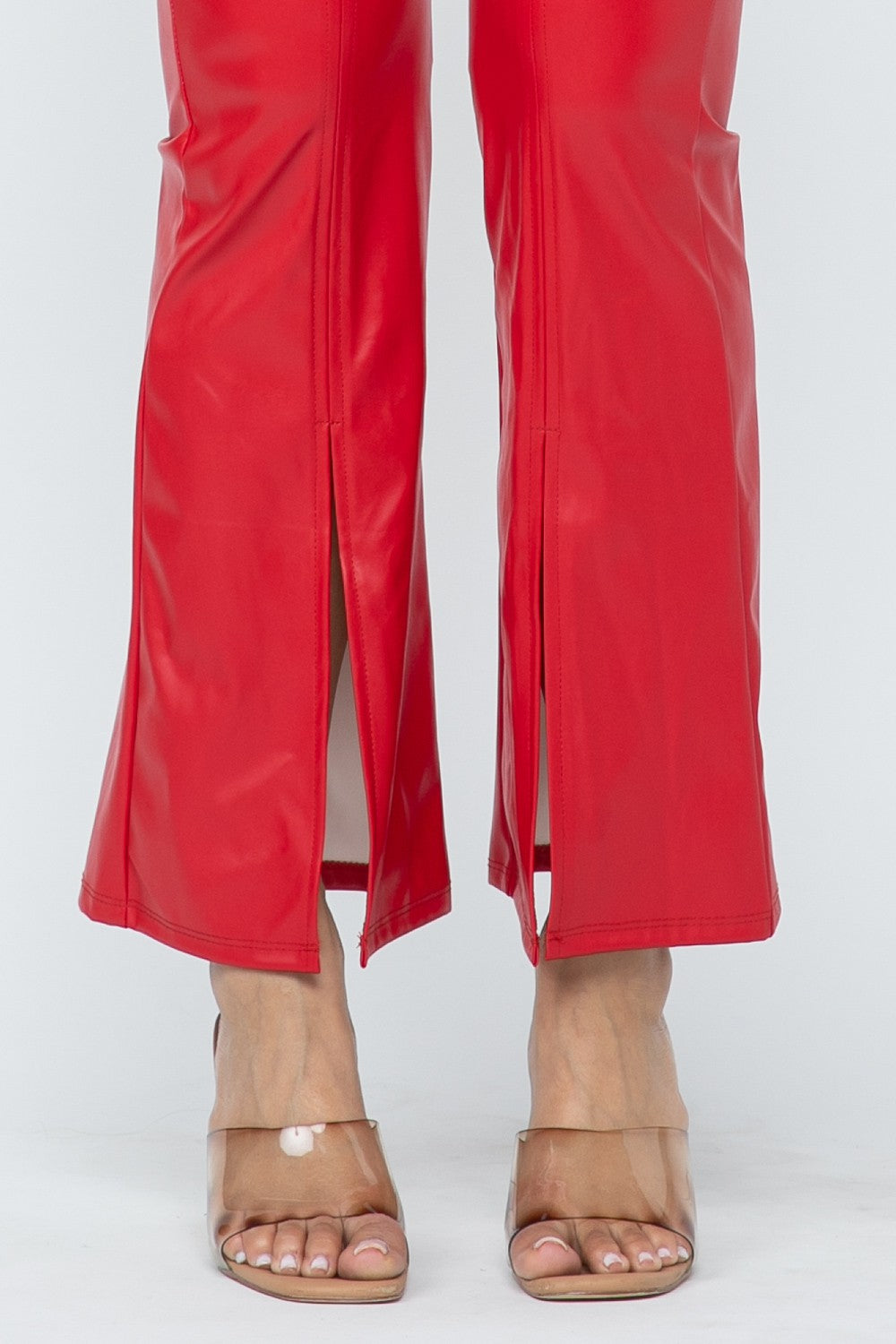 Monica Split Hem High Waist Faux Leather Pants
