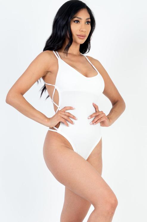 Casual Basics V Neck Crisscross Open Back Halter Bodysuit