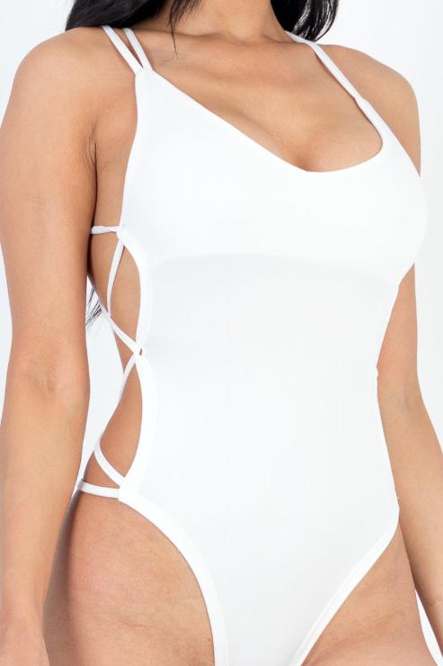 Casual Basics V Neck Crisscross Open Back Halter Bodysuit