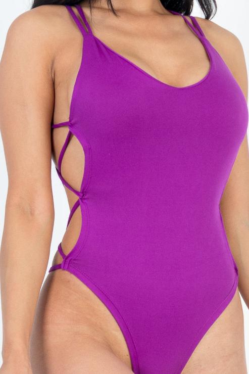 Casual Basics V Neck Crisscross Open Back Halter Bodysuit