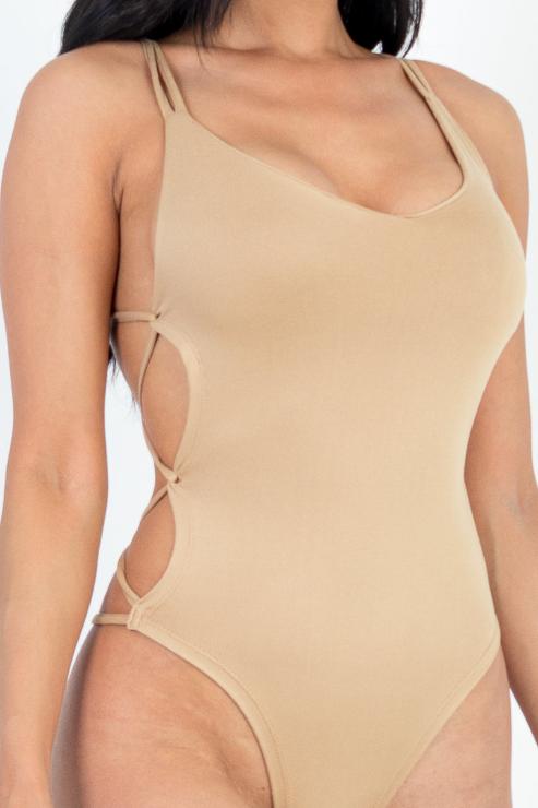 Casual Basics V Neck Crisscross Open Back Halter Bodysuit