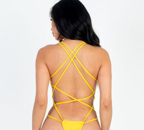 Casual Basics V Neck Crisscross Open Back Halter Bodysuit