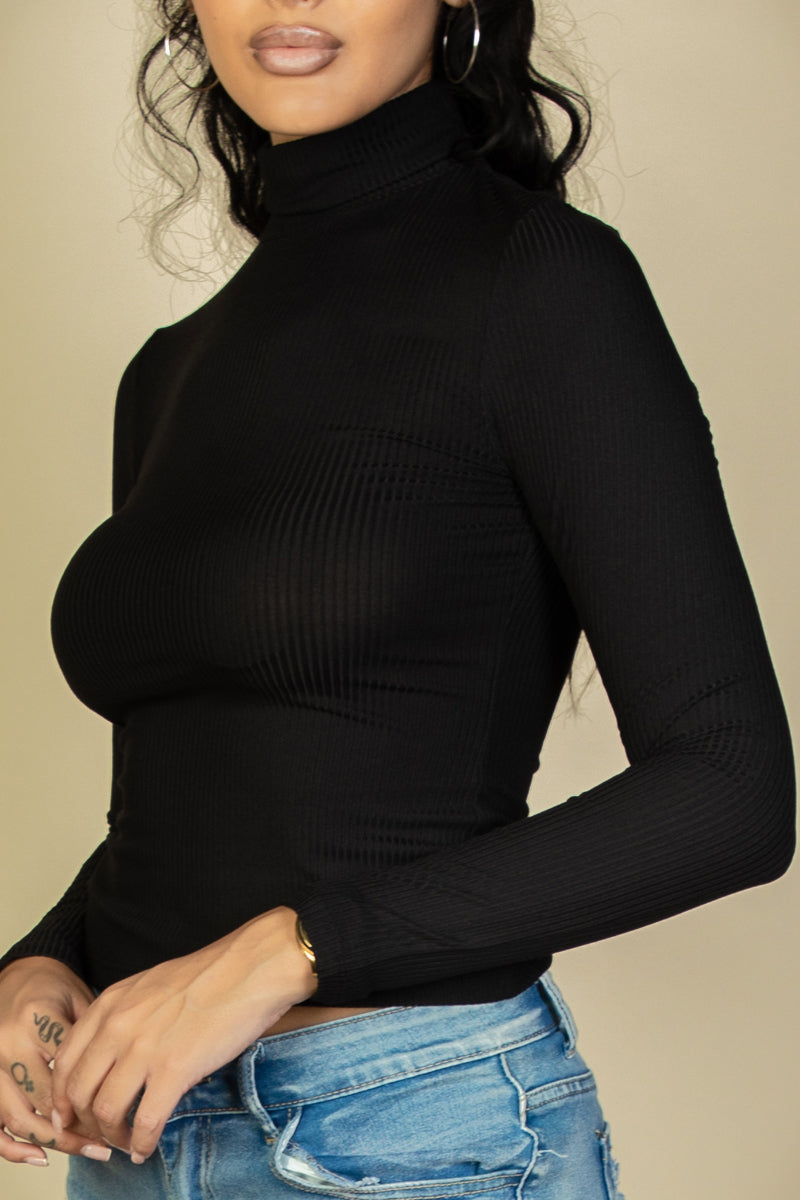 Not So Basic Ribbed Turtleneck Long Sleeve Top