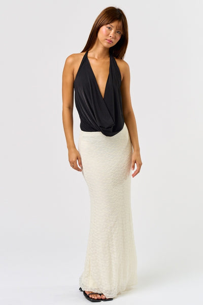 Melissa Plunge Cowl Neck Open Back Halter Bodysuit
