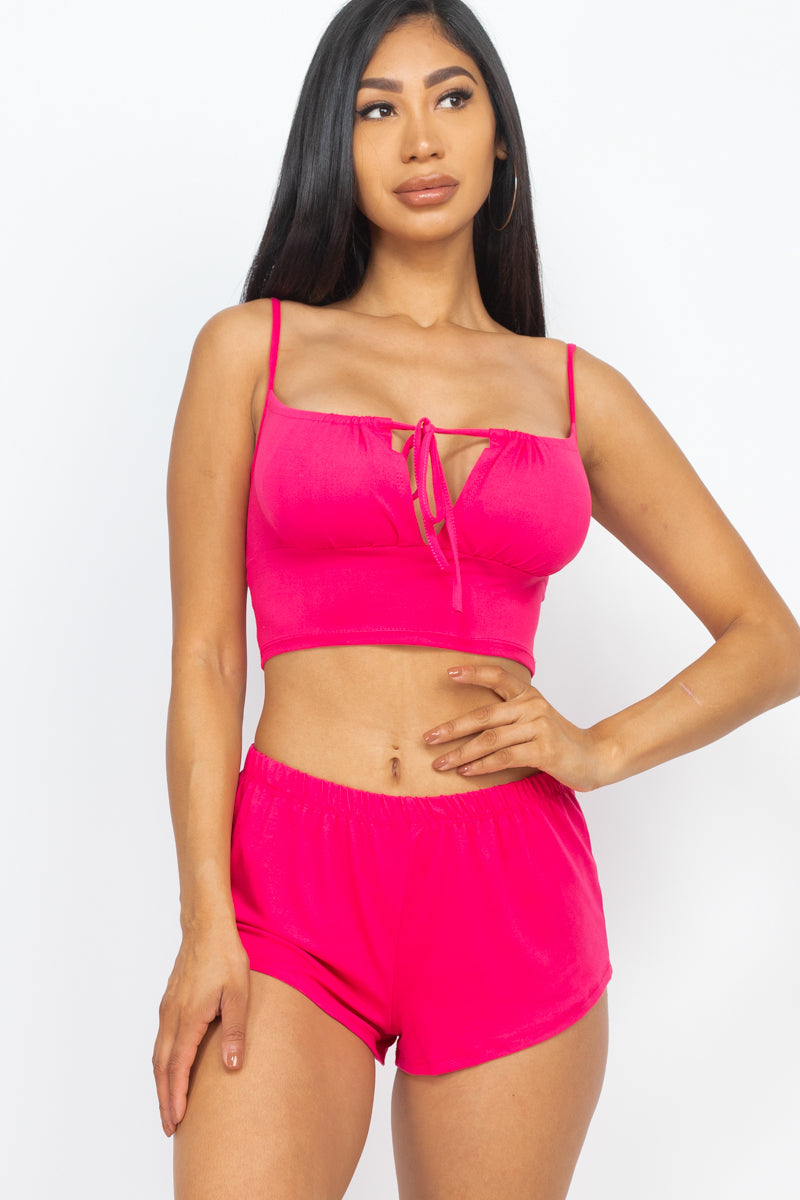 Casual Basics CAMISOLE TIED CROP TOP &amp; SHORTS SET