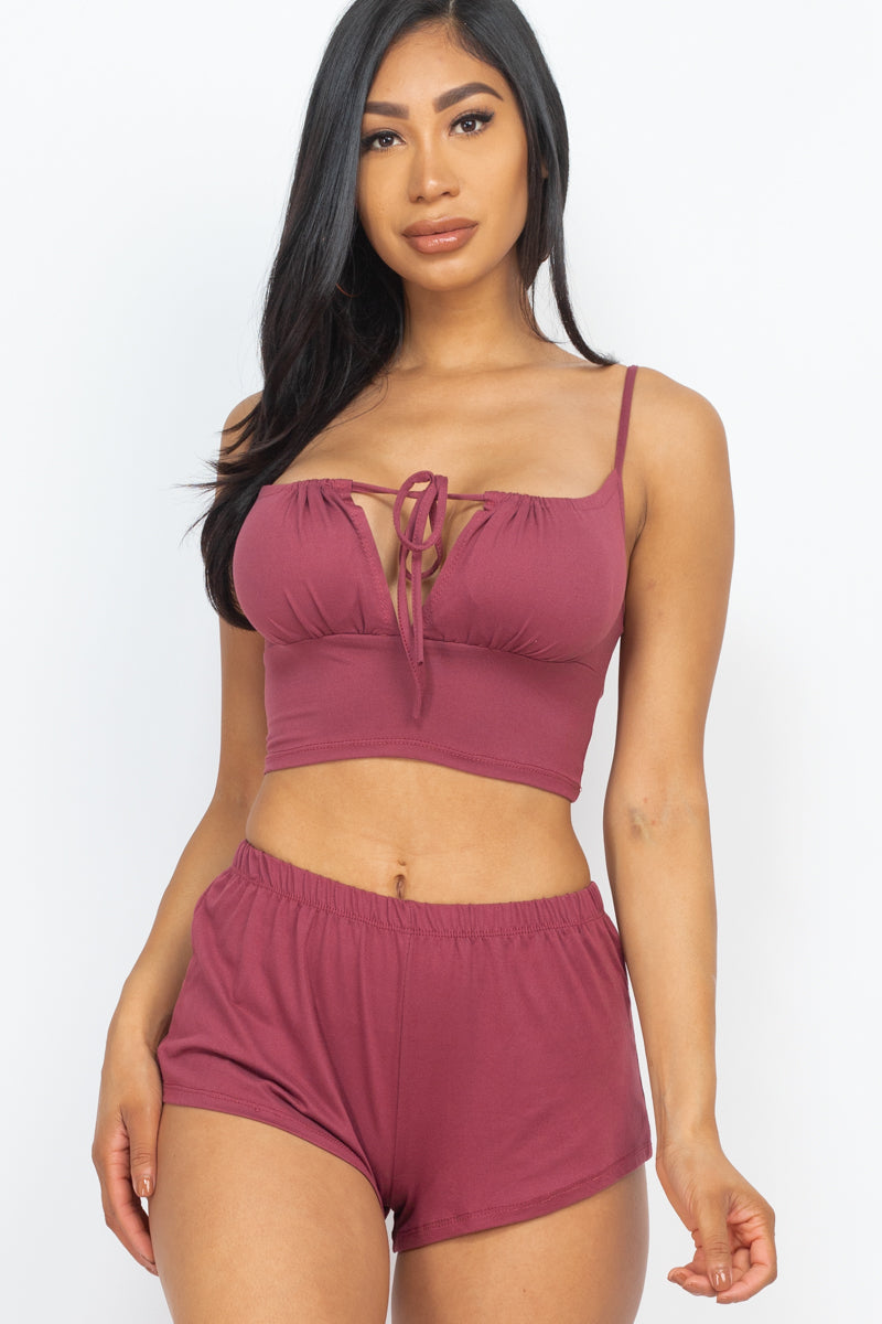 Casual Basics CAMISOLE TIED CROP TOP &amp; SHORTS SET