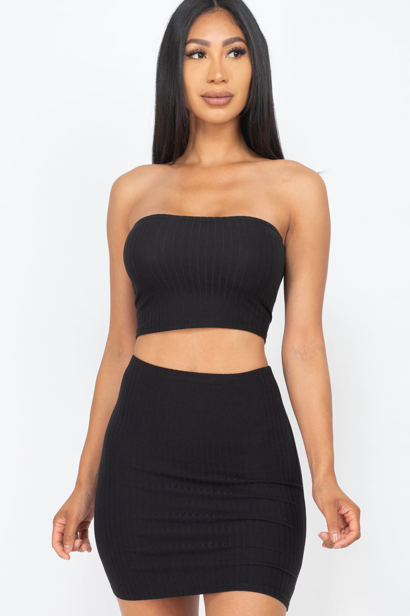 Not So Basic Ribbed Tube Top and Skirts Set