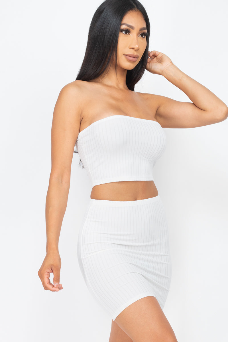 Not So Basic Ribbed Tube Top and Skirts Set