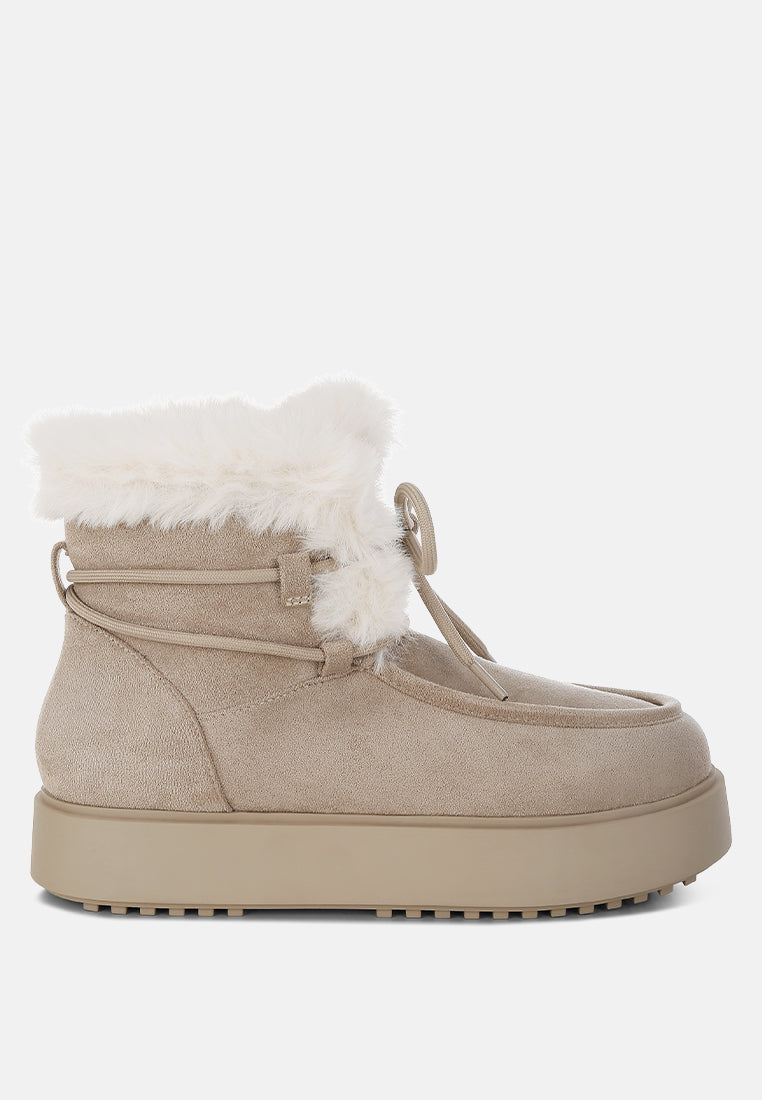 Ramona Plush Faux Fur Collar Lace Up Flatform Winter Boots