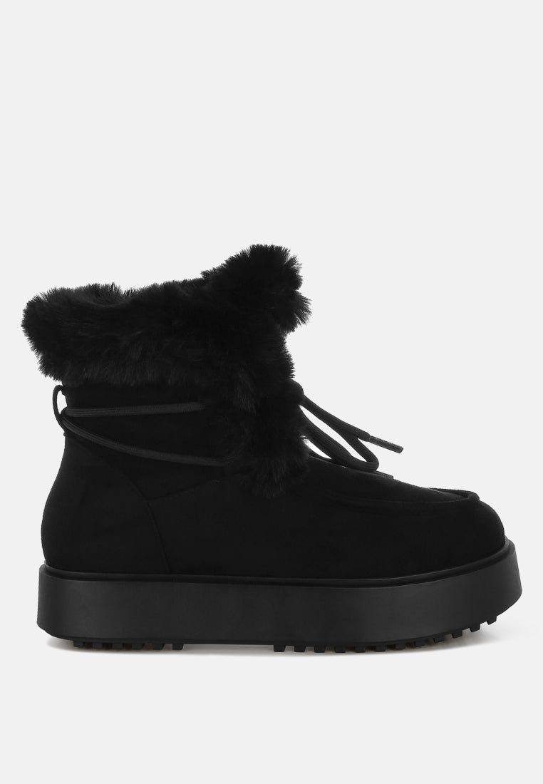 Ramona Plush Faux Fur Collar Lace Up Flatform Winter Boots