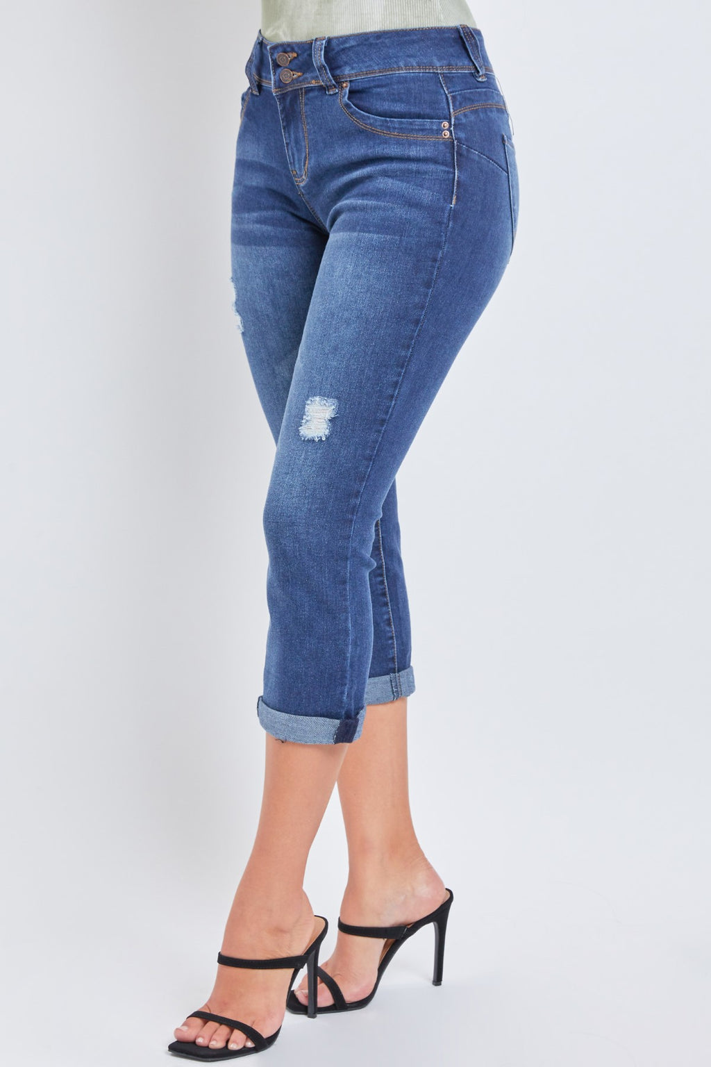 Gina Butt Lifting Rolled Hem High Waisted Capri Jeans
