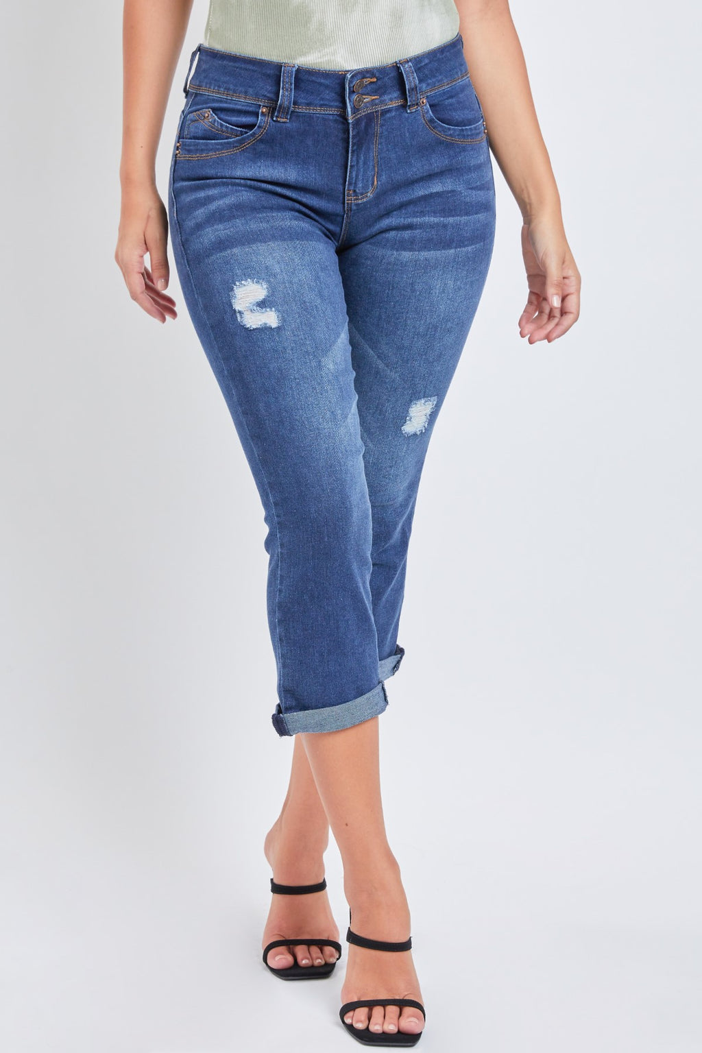 Gina Butt Lifting Rolled Hem High Waisted Capri Jeans