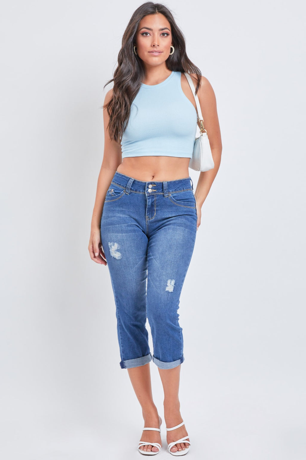 Gina Butt Lifting Rolled Hem High Waisted Capri Jeans