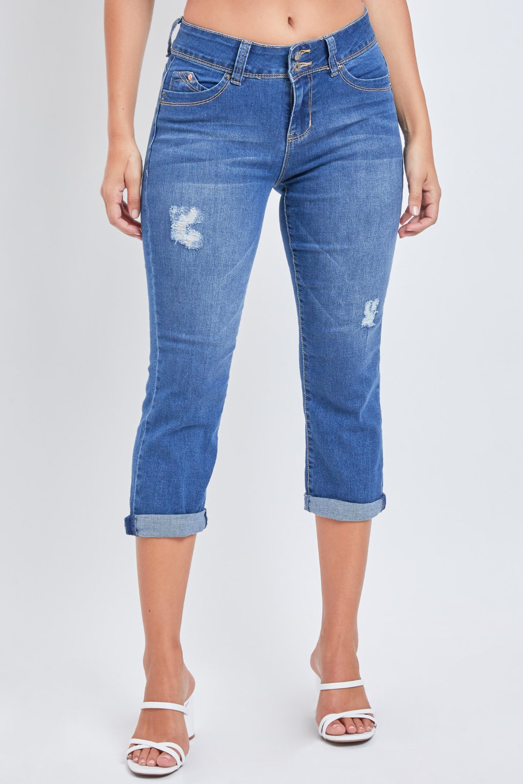 Gina Butt Lifting Rolled Hem High Waisted Capri Jeans