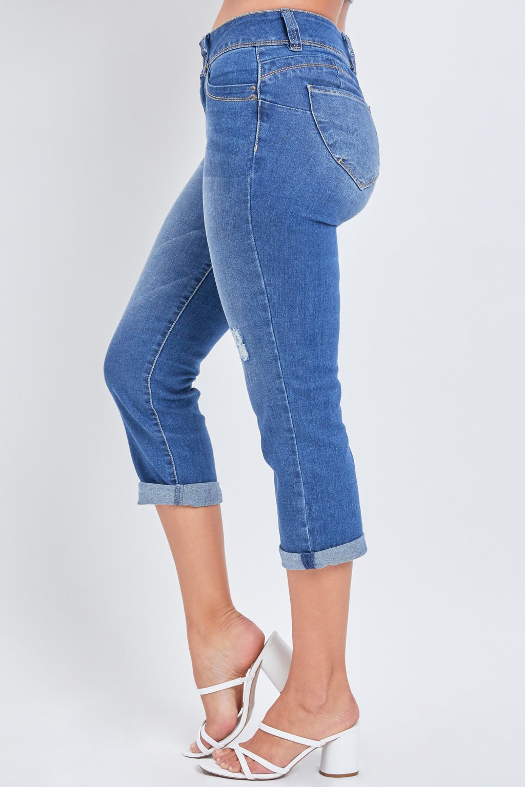 Gina Butt Lifting Rolled Hem High Waisted Capri Jeans