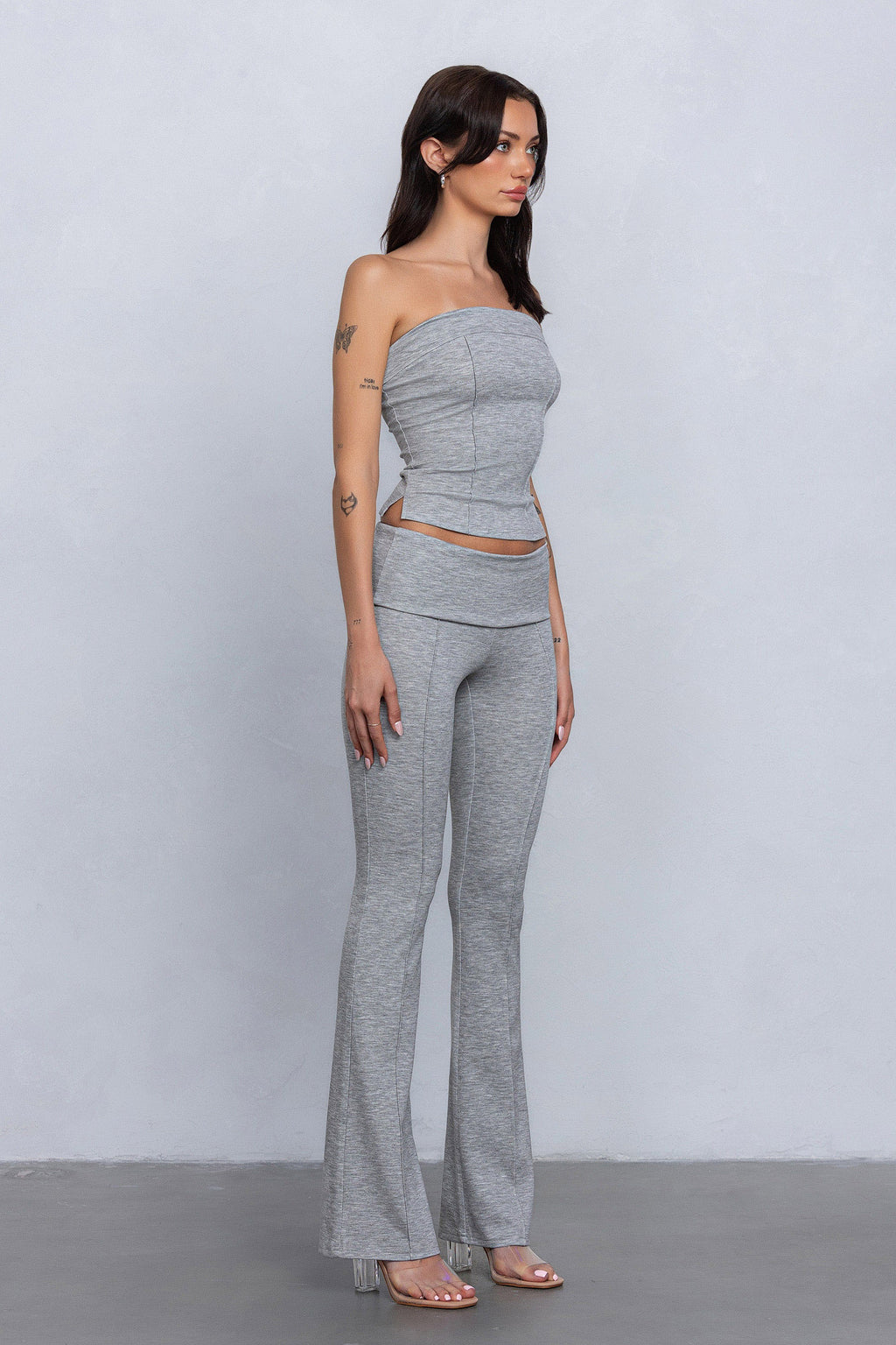 Elliana Strapless Jersey Knit Two Piece Foldover Pant Set